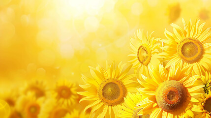 Fototapeta premium Beautiful sunflowers in full bloom against a bright yellow background.