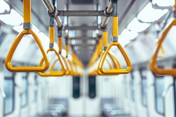 Neatly Arranged Train Handles in a Commuter Car