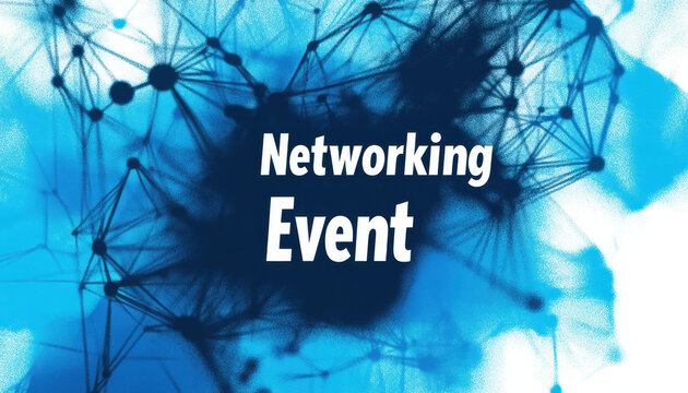 Abstract blue network design illustrating connectivity and technological theme for a networking event banner.