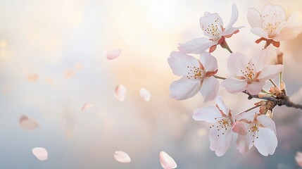 Soft and Dreamy Close-Up of Cherry Blossom Flowers in Springtime