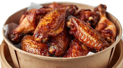 Fried chicken in paper bucket isolated 