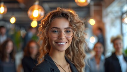 Pitch, group of business people with woman boss and happy feedback for project management 