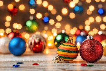 Colorful Christmas Ornaments on a Cozy Table Setting
