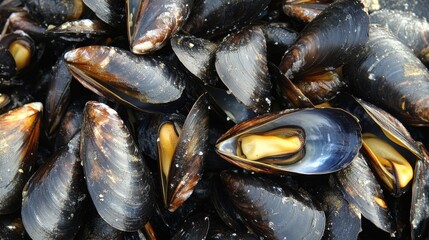 Moules-Frites Fresh mussels on display highlighting seafood abundance and ocean harvesting