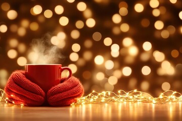 Cozy Cup of Coffee Held in Warm Mittens