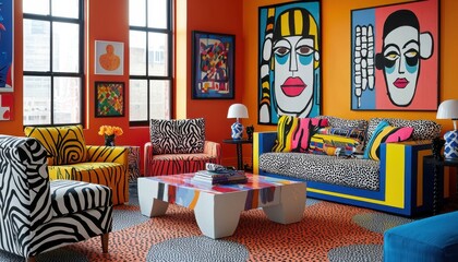 Vibrant Living Room with Pop Art Features