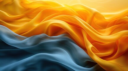 Obraz premium Waves in abstract blue, yellow, gold flowing silk