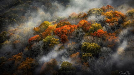 Autumn Colors in Misty Sugar Maple Groves