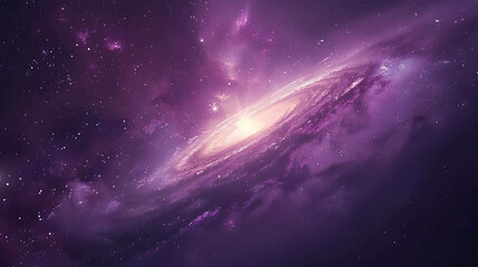 The image is a beautiful space galaxy with vibrant purple, pink and blue colors. It has a painterly quality and a soft, dreamy feel.