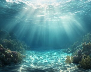 Fototapeta premium A beautiful blue ocean with sunlight shining through the water