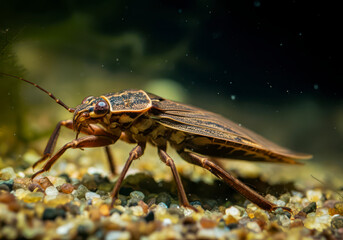 A giant water bug, Lethocerus Indicus Lep or Belostoma Indica Vitalis underwater