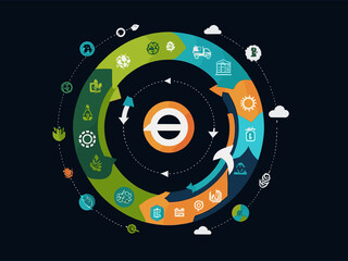 Obraz premium circular economy icon. The concept of eternity, endless and unlimited, circular economy for future growth of business and environment sustainable with flat design, vector illustrator.