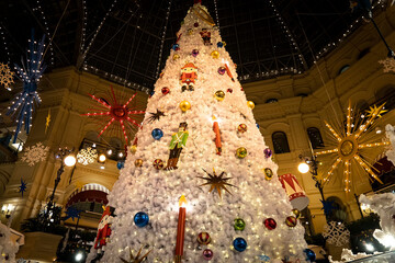 New Year, Christmas interior decoration store State Department Store in Moscow city, New Year decor, holiday ornament.