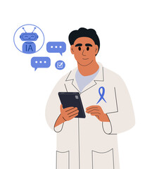 Doctor uses AI technology. Vector illustration in flat style