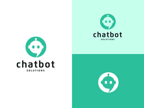 Chat bot with Robot head with speech bubble logo design