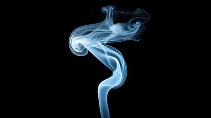 Thin, white smoke puff gently rising on a dark black background, its delicate wisps and soft edges creating a tranquil, airy look.