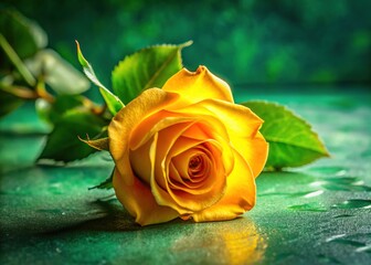 Yellow Rose on Green Background Documentary Photography AI Art