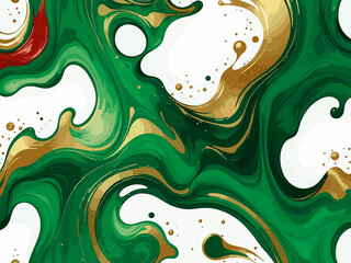 Green watercolor element drawn by brush. Green paints spilled on paper. Golden shiny christmas and Liquid marble texture. Fluid art luxury wallpaper for design, background, invitation ,png file.