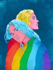 LGBT couple. Pride month illustration