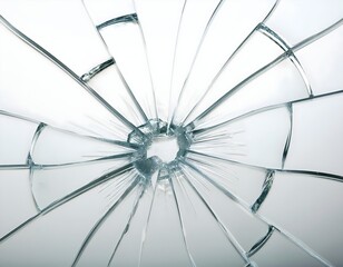 Broken Glass with Major Cracks on White Background"