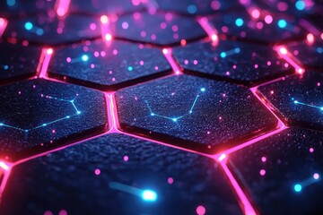 Abstract Hexagonal Pattern with Glowing Pink and Blue Lines