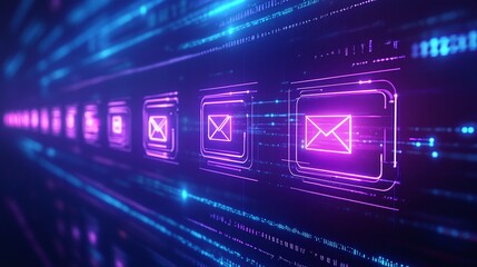 Obraz premium Digital Email Icon Series with Neon Effects