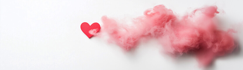 Fototapeta premium Romantic heart concept dreamy cloud cotton pink soft white abstract love emotion valentine background banner pastel gentle airy feminine blank copy space mock up wallpaper dreamy smoke fluffy vapour 