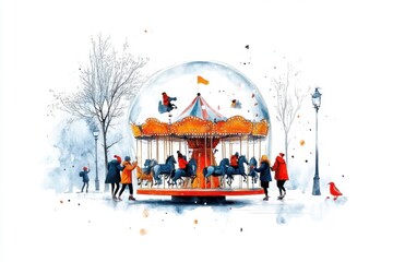 Enchanted Holiday Carousel in a Snow Globe