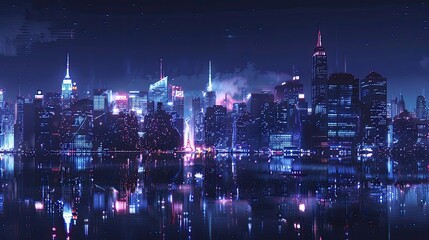 Fototapeta premium City skyline fireworks display at night