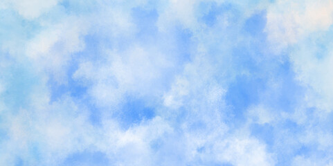 Blue sky with white clouds Abstract nature background of romantic summer. Sunny sky blue light watercolor aquarelle painting brush effect. Fantastic fuzzy and puffy blue sky for design.	
