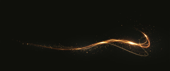 Gold curved light line, rope, tape. Smooth festive gold line png with light effects. Light golden Twirl png. Garland light gold. © Виктория Проскурина