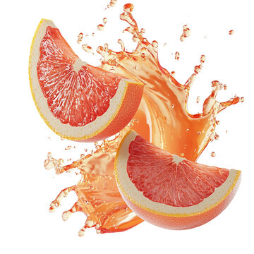Vibrant grapefruit juice splash with fresh slices, dynamic and refreshing. Perfect for food, beverage, and health visuals. Isolated on transparent background, ideal for summer themes, Generative AI