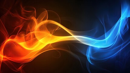 Obraz premium Abstract fiery orange and blue smoke swirls on a dark background.