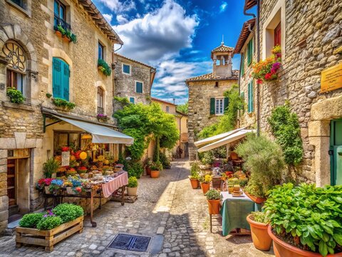 Fototapeta Capturing the Charm of Cucuron: A Rustic Village in Provence with Stone Streets, Vibrant Markets, and Serene Countryside Views Ideal for Documentary Photography Enthusiasts