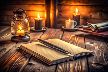 Capturing the Essence of Writing: A Low Light Photography Exploration of an Iconic Pen and Paper Setup with Warm Ambient Lighting and Creative Shadows