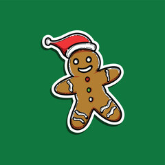 Fototapeta premium Gingerbread Man holiday biscuit or cookie vector illustration design for food app isolated in a green background