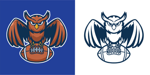 mascot logo owl with american football good for logo, sticker, mascot character, etc