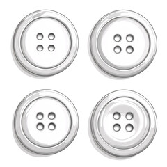Four White Clothing Buttons Close up Top View Sewing Fashion Apparel Craft Texture Design Detail (Transparent Background)