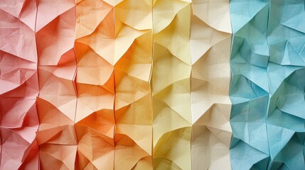 Obraz premium A close-up of colorful paper with a folded, geometric pattern.