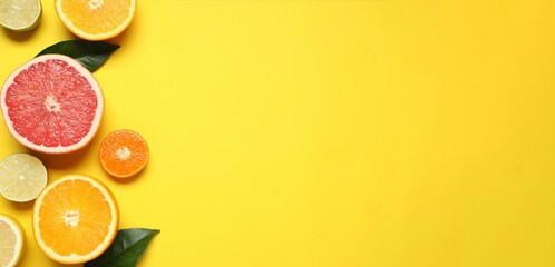 Tropical fruits on a colored background. Summer concept. Flat lay, top view, copy space © Sunlight