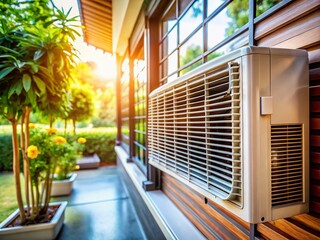 Close-Up of an Air Conditioner in an Indoor Setting, Showcasing Its Design, Texture, and Functionality for Home Comfort and Energy Efficiency in Modern Living Spaces