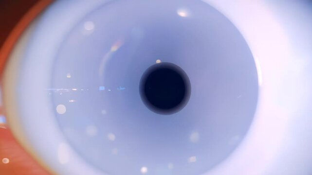 Ophthalmologist lighting patient eye during examination
