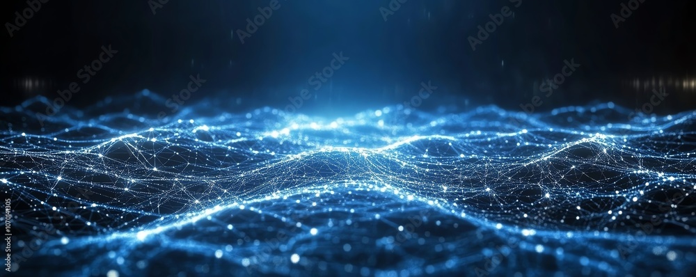 Aufkleber dark blue background with white glowing digital connections and futuristic technology lines, symboli