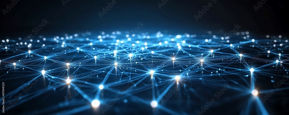 Aufkleber Dark blue background with white glowing digital connections and futuristic technology lines, symbolizing the evolution of tech and digital networks