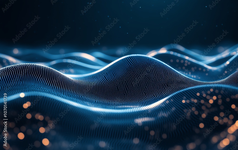 Fototapete futuristic white technology and digital connection lines on a dark blue background, representing the