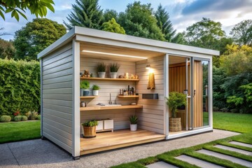 Minimalist Shed Design with Efficient Storage Solutions for Home Decor, Sleek Aesthetics, Modern Functionality, and Stylish Organization in Outdoor Spaces