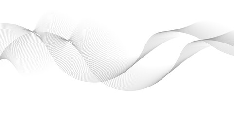 White wave curve lines banner background design. Abstract soft wave lines dynamic flowing gray light isolated background. Vector Illustration of the gray pattern of lines. Black stripes on white	
