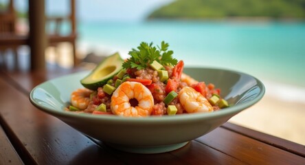 Fresh shrimp salad by the beach