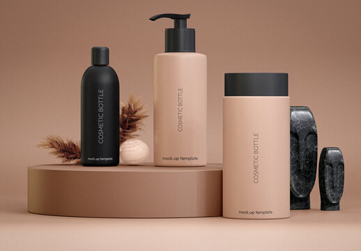 Cosmetic Bottles Scene Mockup