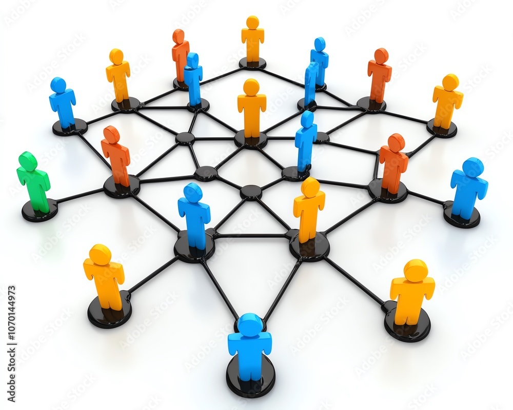 Leinwandbilder Digital representation of a network with interconnected figures, symbolizing different people and groups in the online world of communication and technology